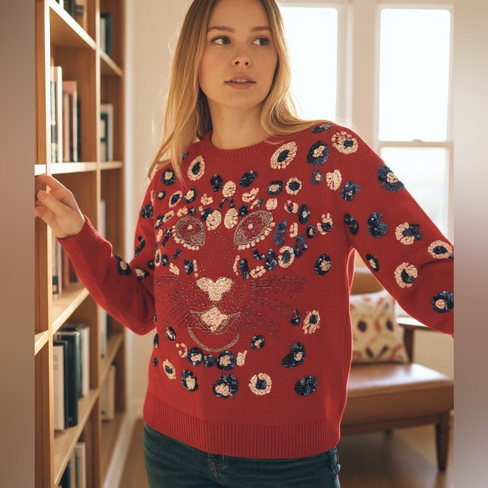Vintage red cat embellishment sweater size medium